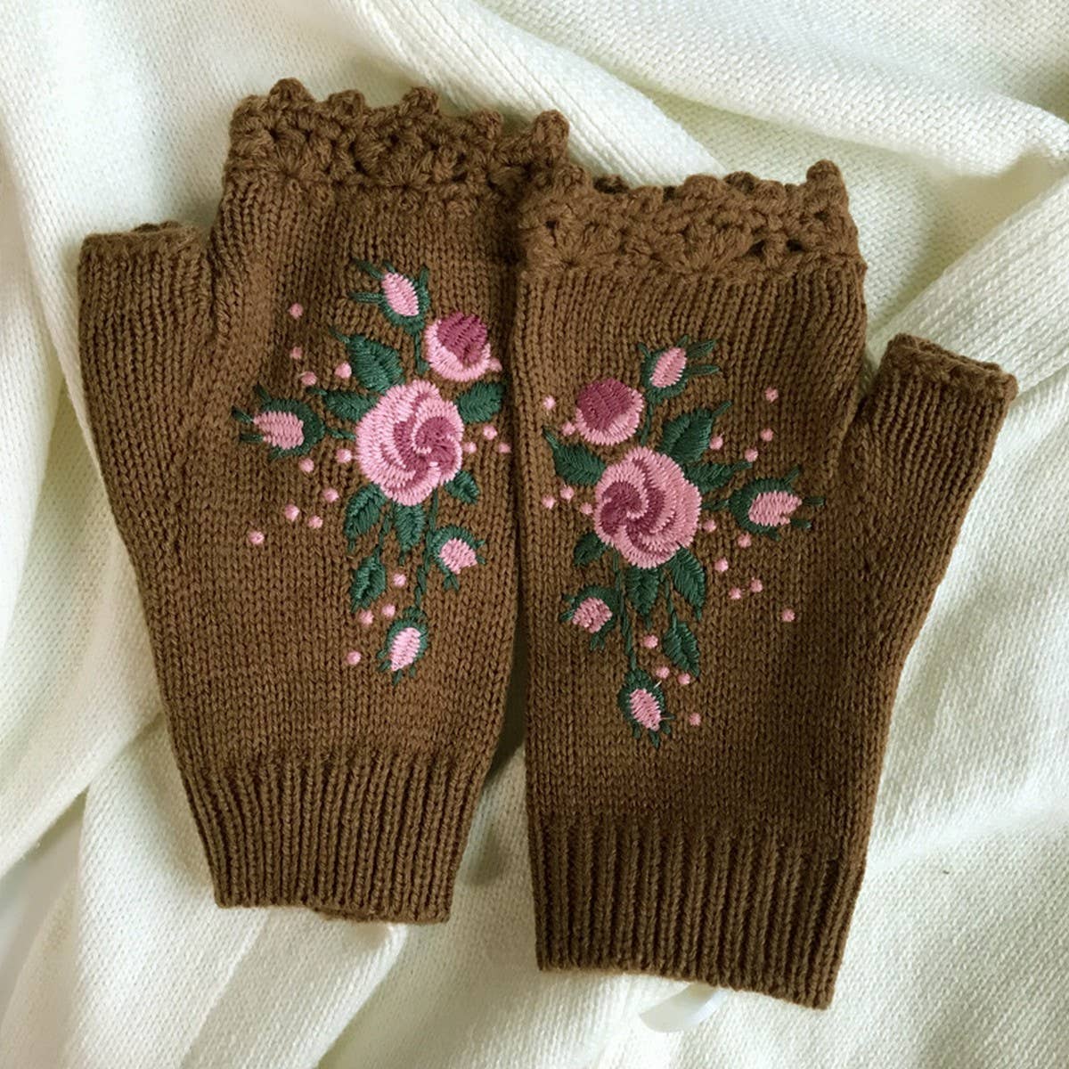 Bee & Blossom Fingerless Crocheted Gloves