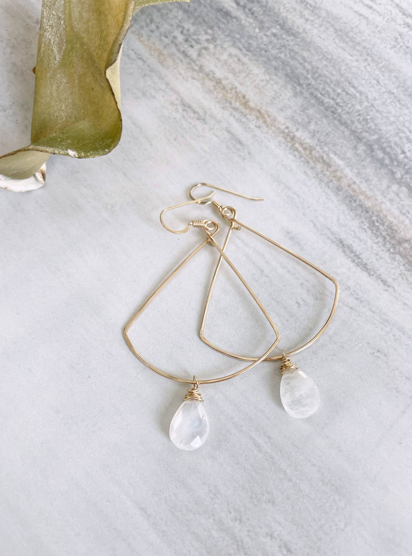 Triangle Hoops Moonstone Drop | 14kt Gold Filled, Sterling