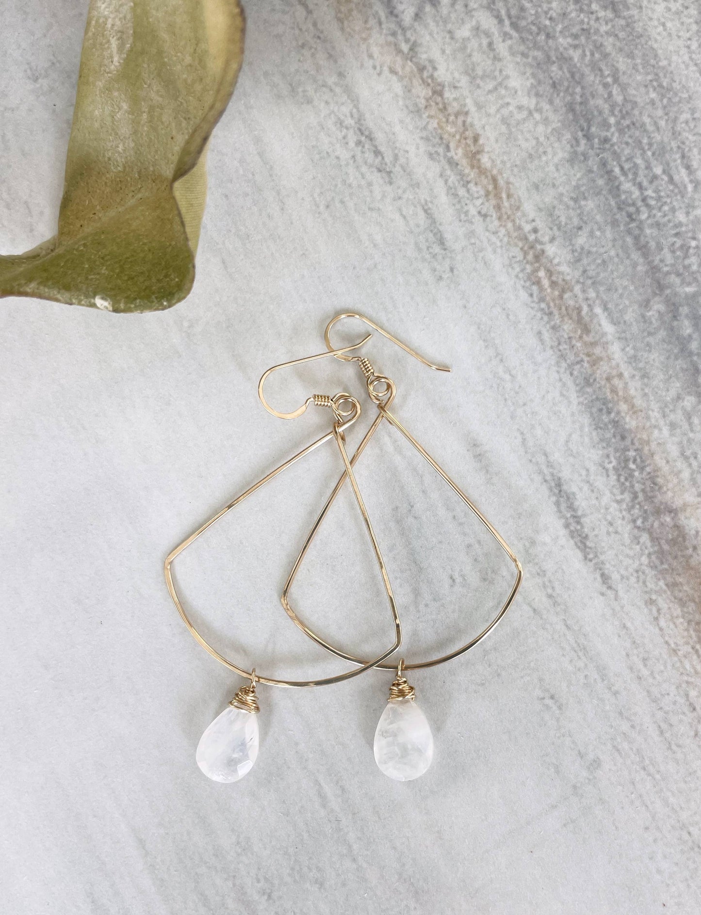Triangle Hoops Moonstone Drop | 14kt Gold Filled, Sterling
