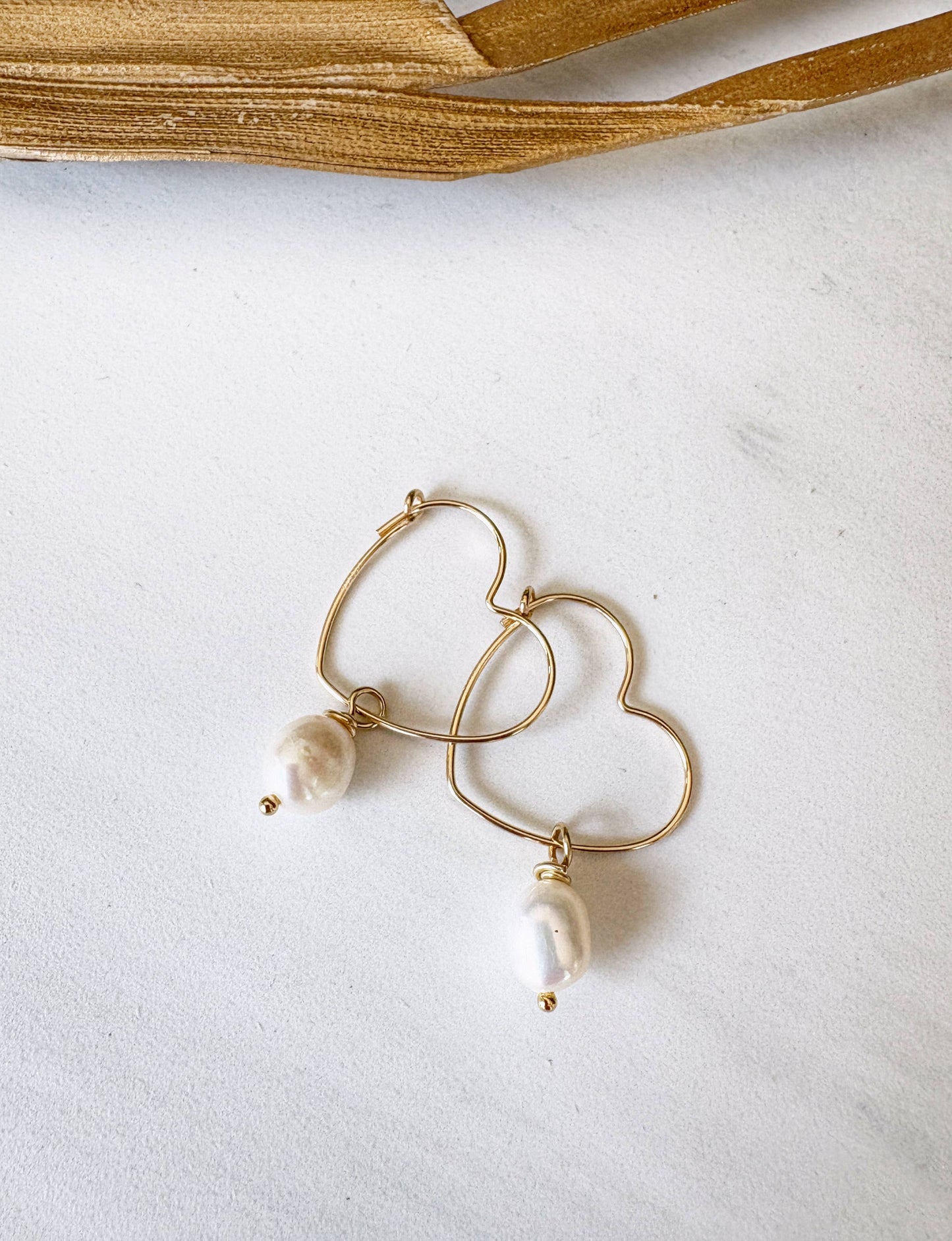 Gold Filled Heart Hoops Freshwater Pearl Drop | Valentine
