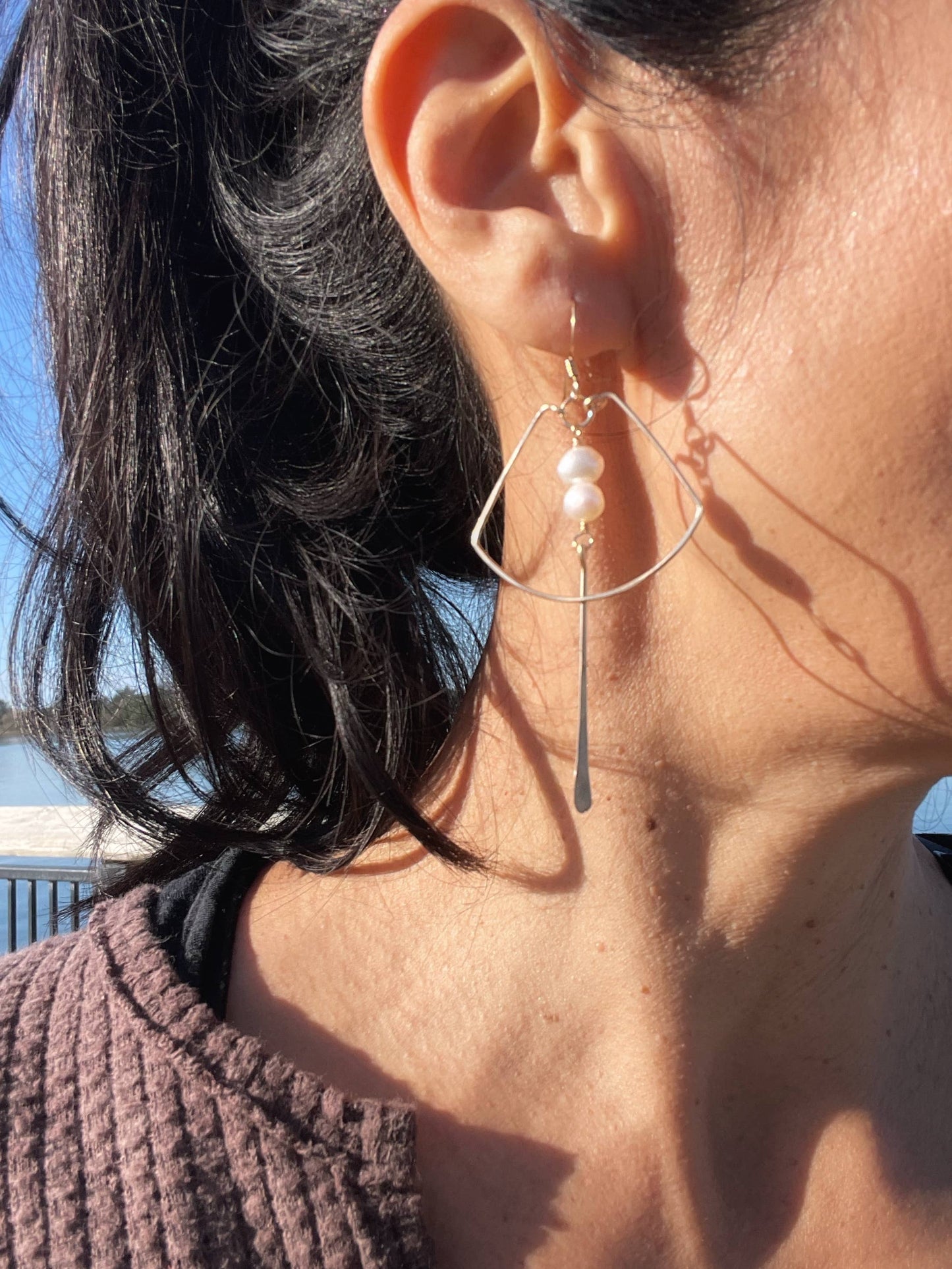 Double Pearl Nugget Fan Hoops | 14kt Gold Filled, Sterling