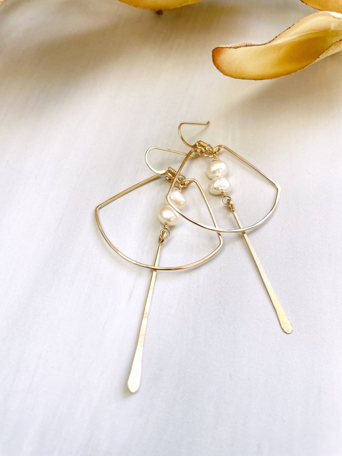 Double Pearl Nugget Fan Hoops | 14kt Gold Filled, Sterling