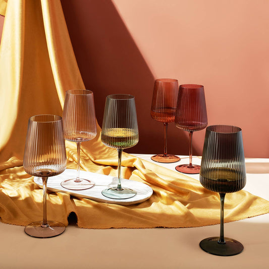 Muted Ribbed Colored Wine Glasses