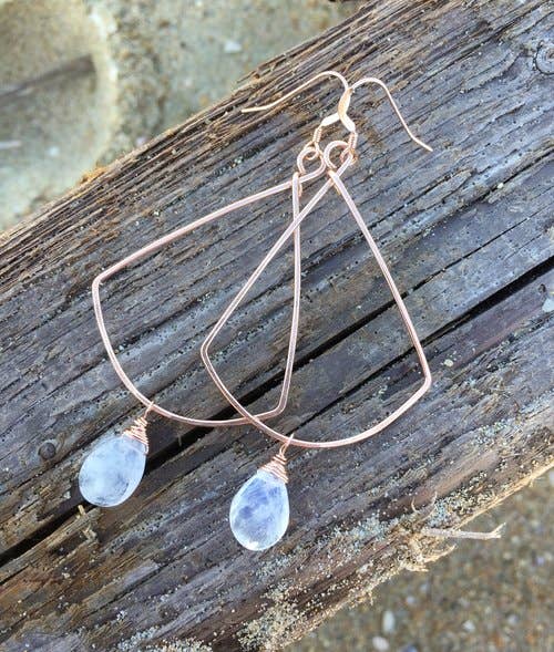 Triangle Hoops Moonstone Drop | 14kt Gold Filled, Sterling