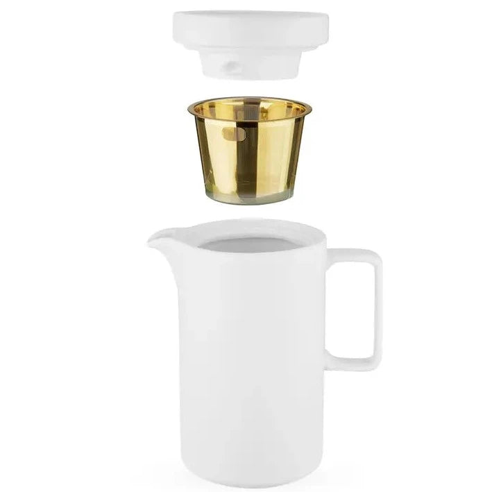 Ceramic Teapot w/ Gold Infuser Basket