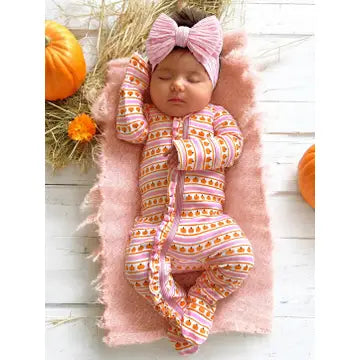 Fall Themed Organic 2-Way Zip Footie