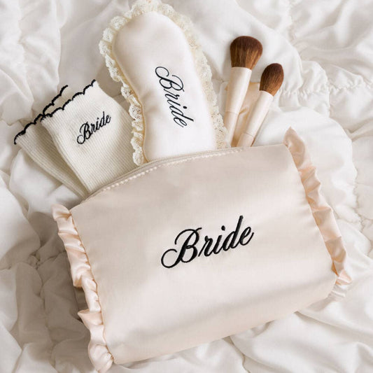 Embroidered Bride Satin Cosmetic Bag