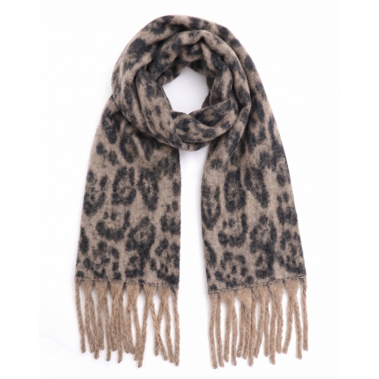 Leopard Pattern Fringe Oblong Scarf