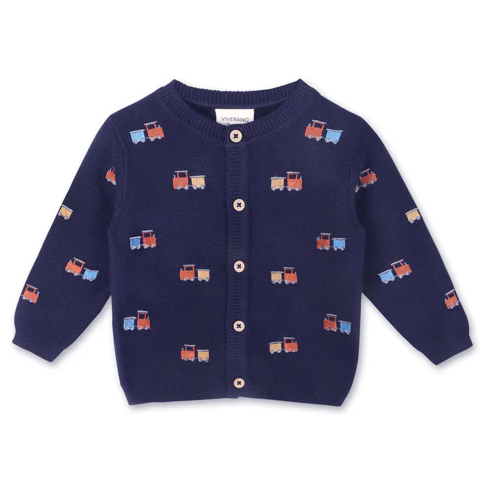 Train Embroidered Button Cardigan + Leggings
