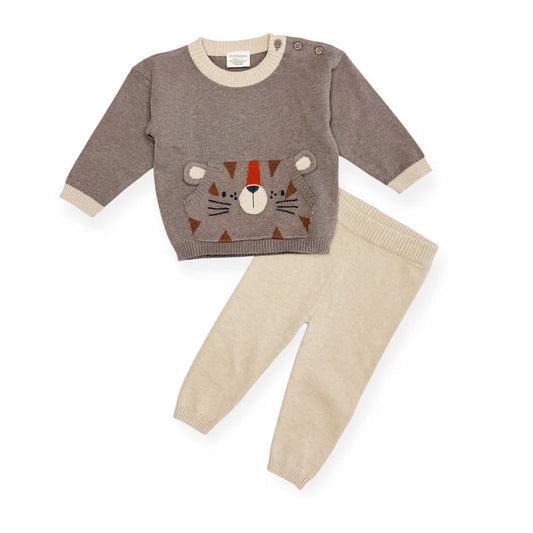Tiger Kangaroo Pocket Knit Pullover & Pant Set