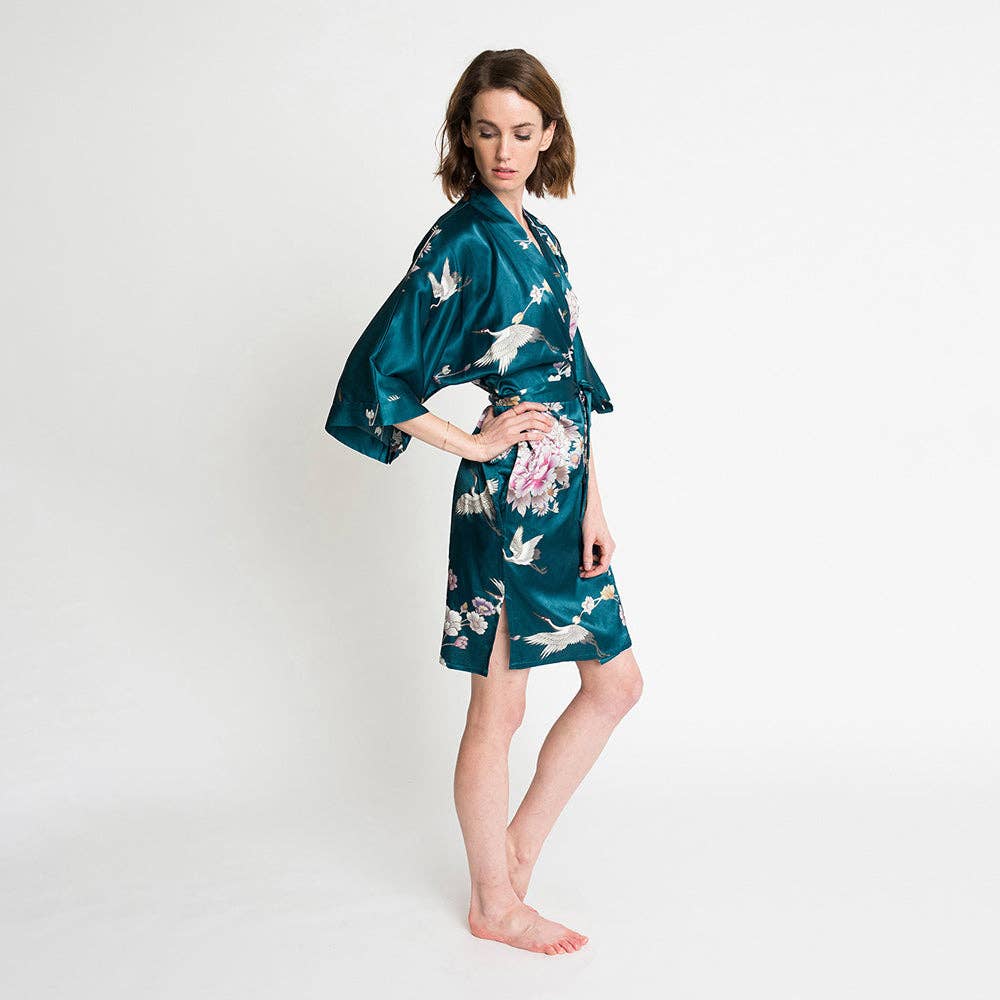Chrysanthemum & Crane Short Kimono Robe