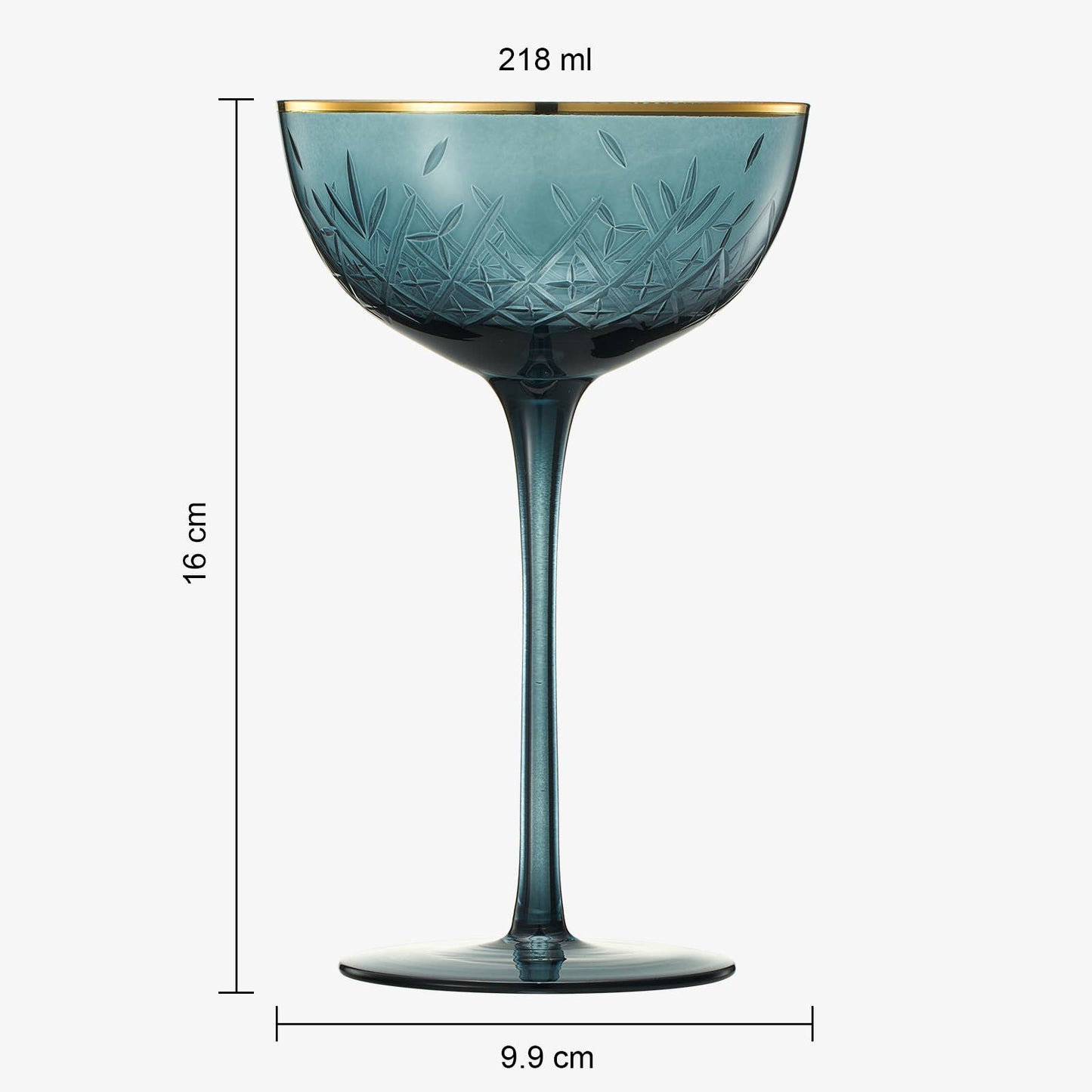 Colored Coupe Art Deco Glasses w/ Gold Rim