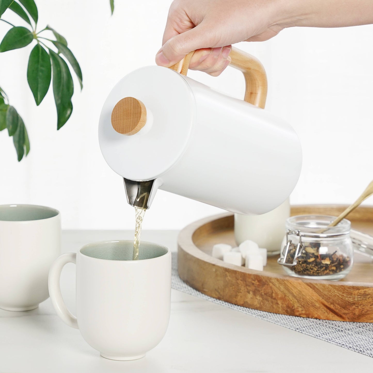 Stainless Steel & Wood Tea & Coffee Press Pot