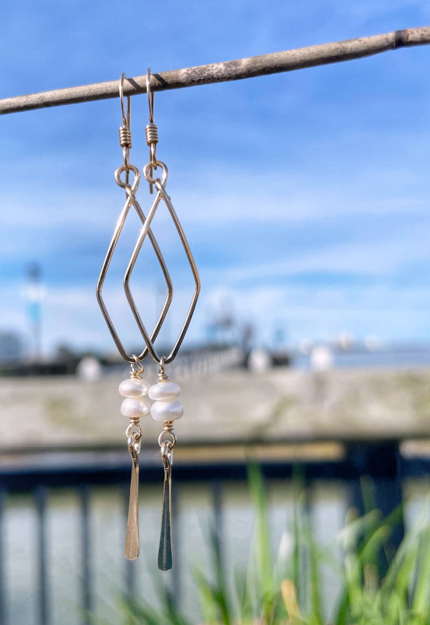 Small Diamond Hoop Pearl Fringe | 14kt Gold Filled