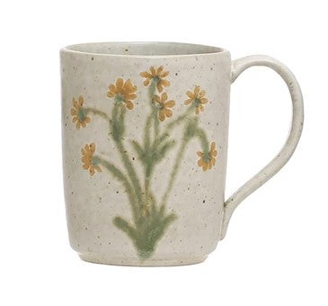 Hand-Painted Botanical Stoneware Mugs