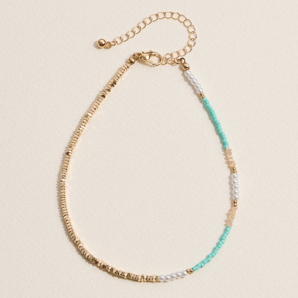 Beaded Anklets w/ Pearls + Gold Accents