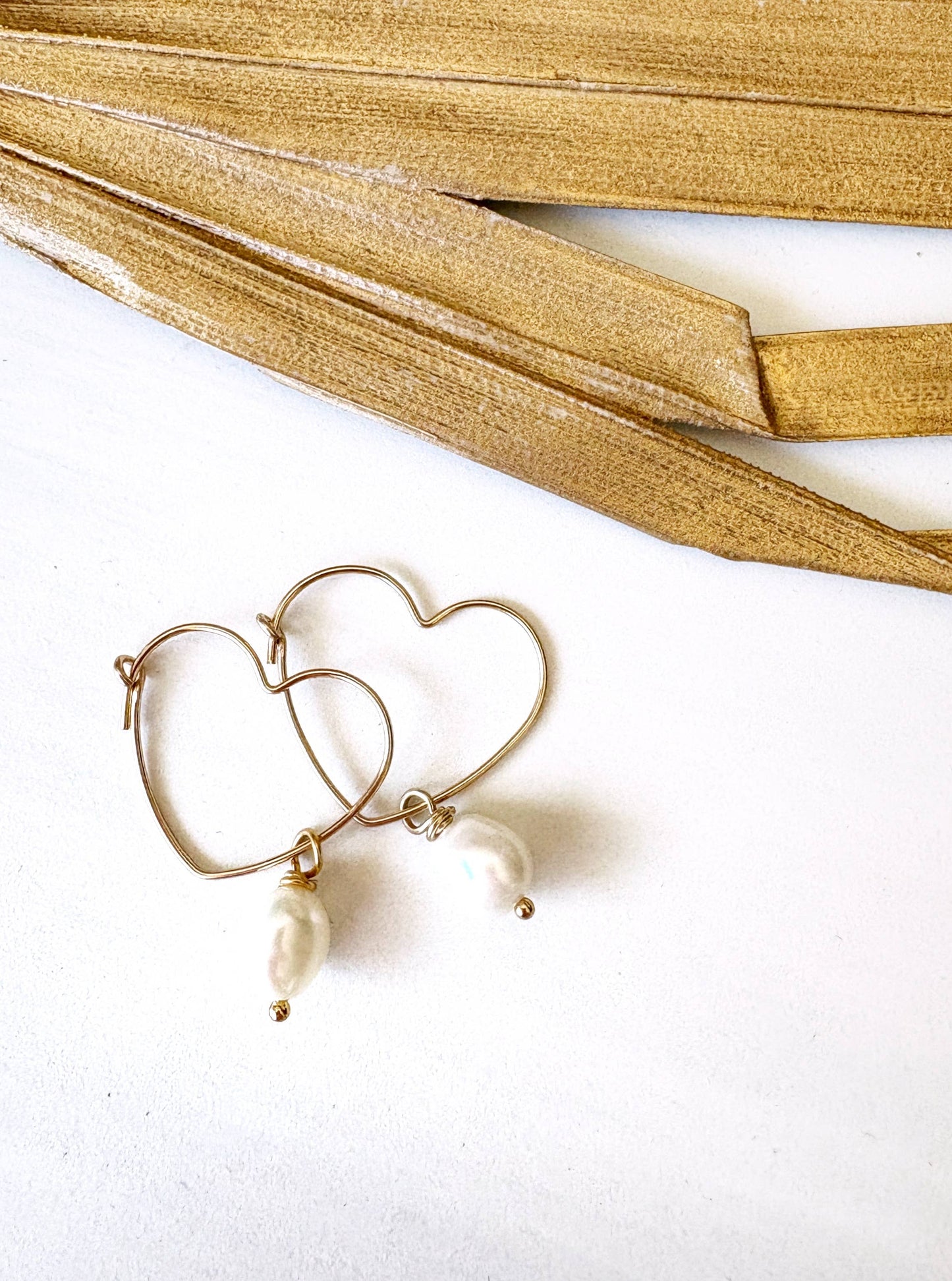 Gold Filled Heart Hoops Freshwater Pearl Drop | Valentine