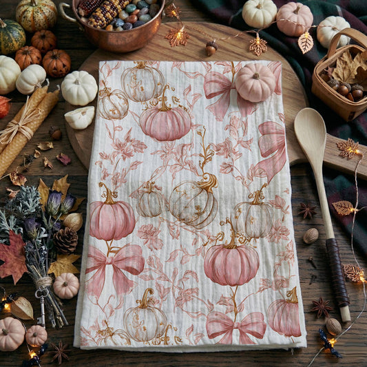 Pink Pumpkins Tea Towel
