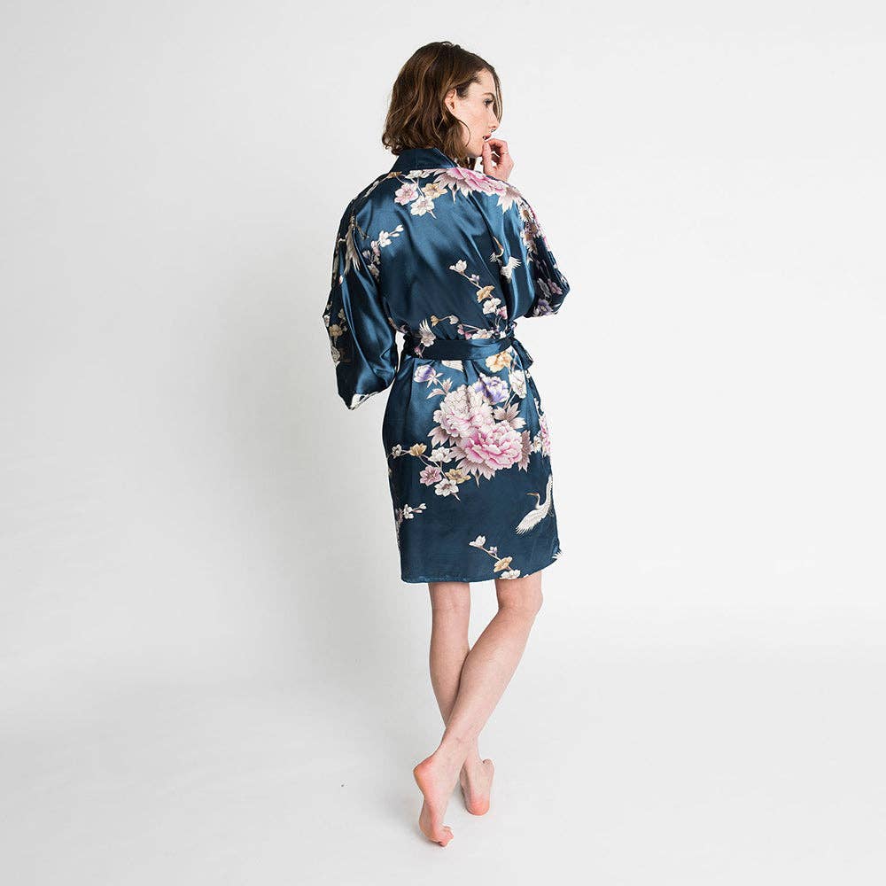 Chrysanthemum & Crane Short Kimono Robe
