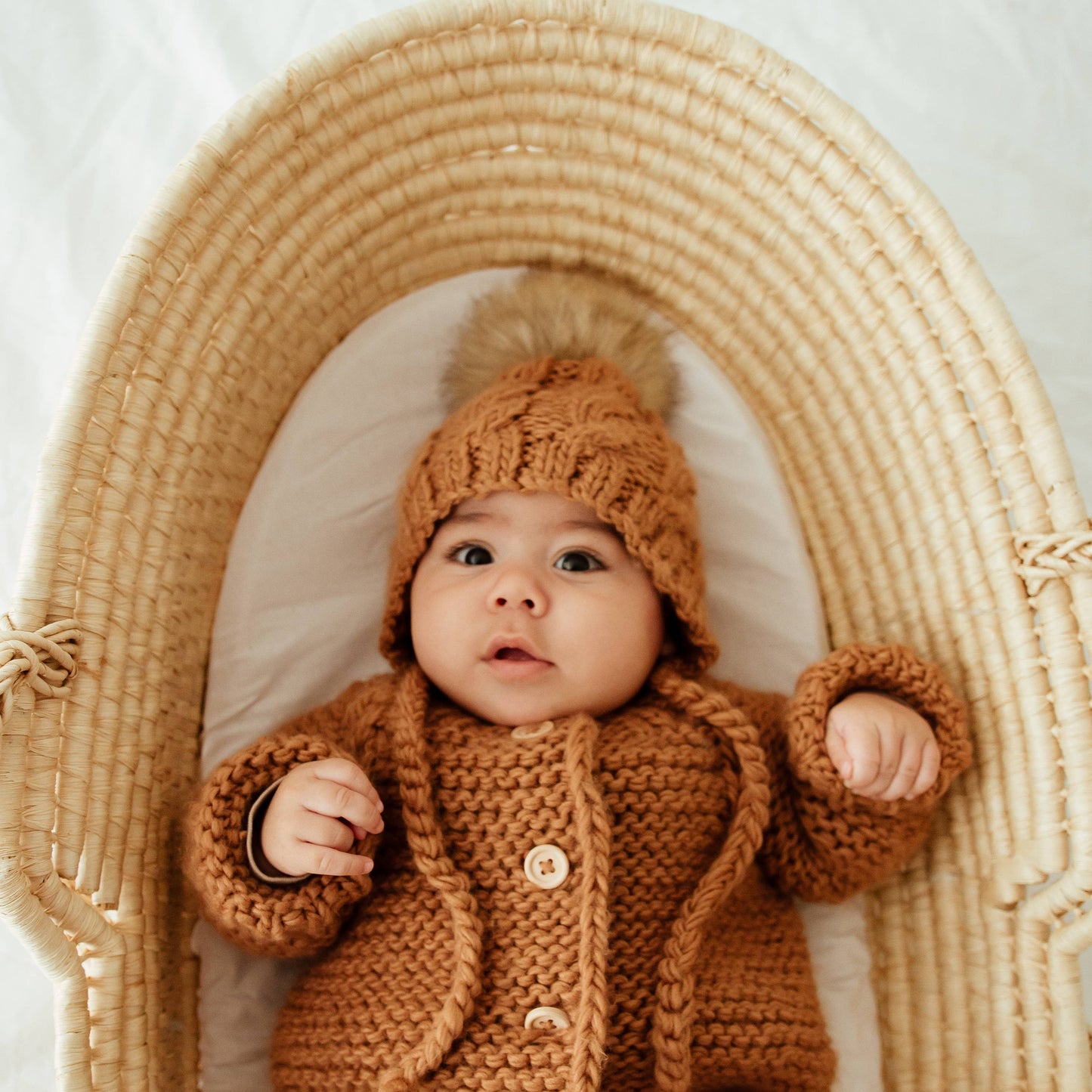 Aspen Pecan Cable Knit Baby Bonnet