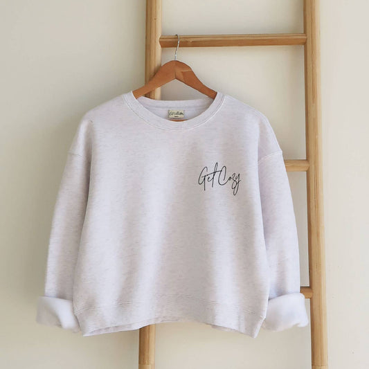 Embroidered "Get Cozy" Mid Cropped Sweatshirt