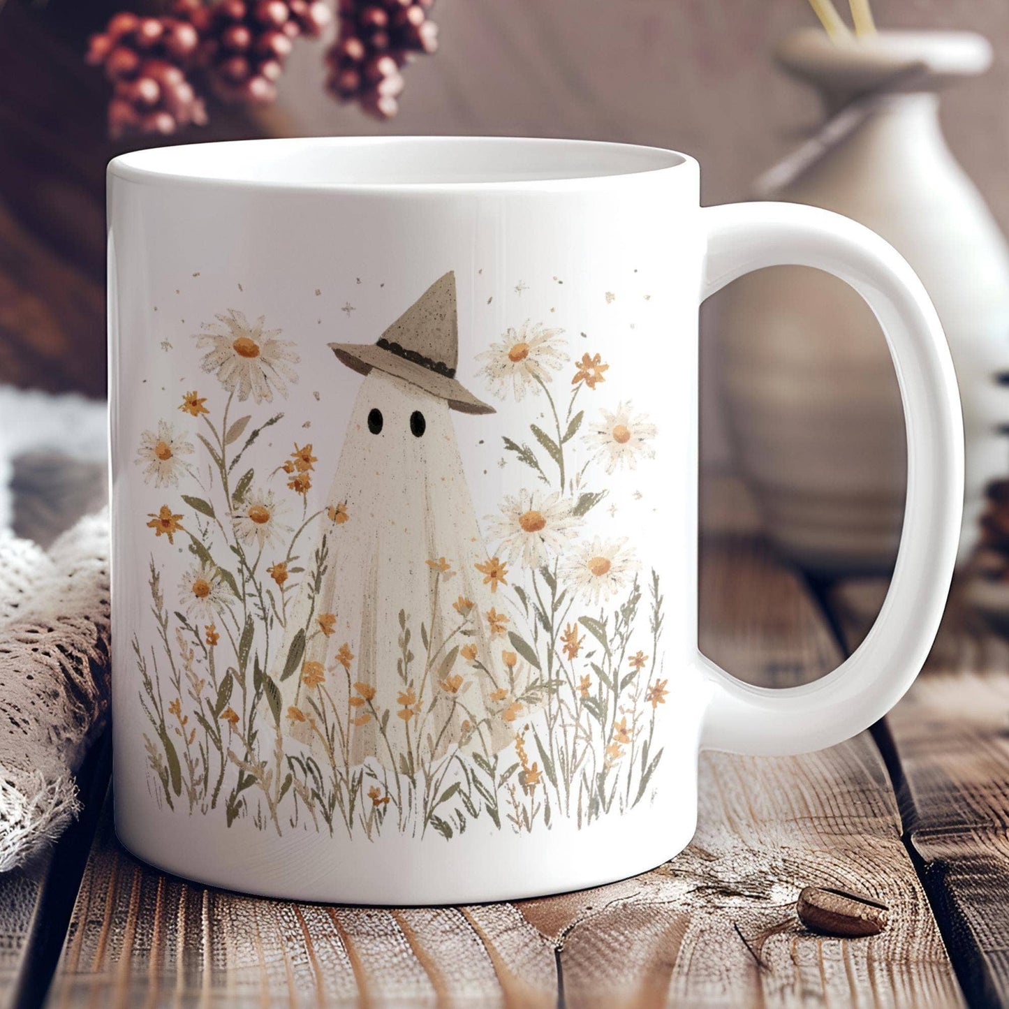 Witchy Ghost Mug w/ Wildflowers