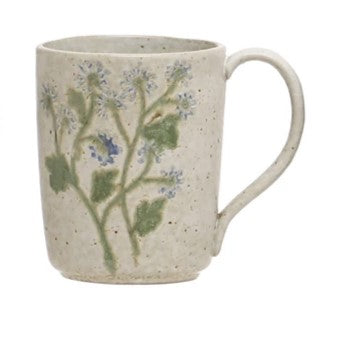 Hand-Painted Botanical Stoneware Mugs