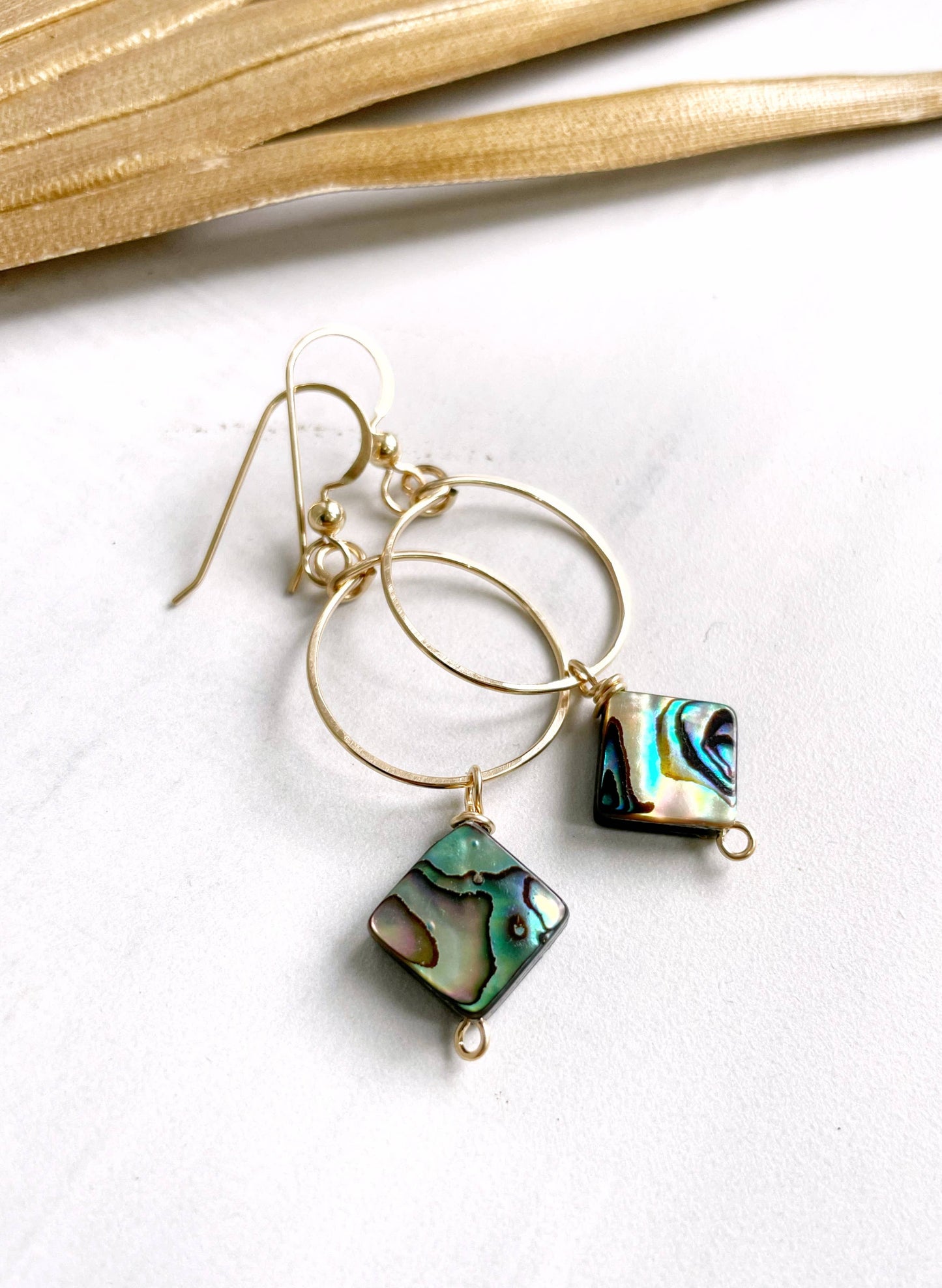 Small Circle Hoop Abalone Drop | 14kt Gold Filled, Sterling