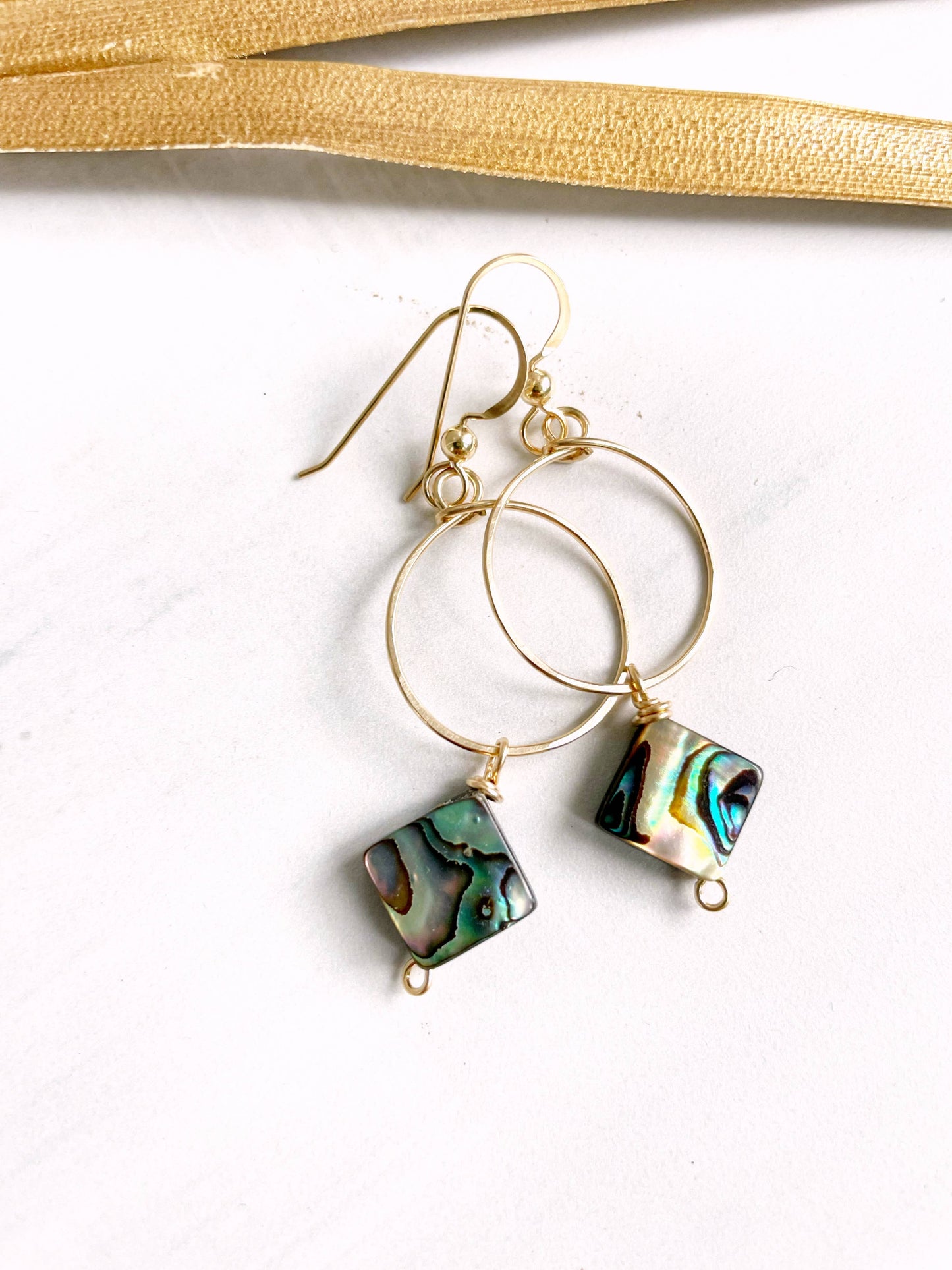 Small Circle Hoop Abalone Drop | 14kt Gold Filled, Sterling