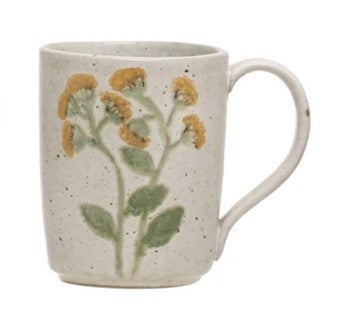 Hand-Painted Botanical Stoneware Mugs