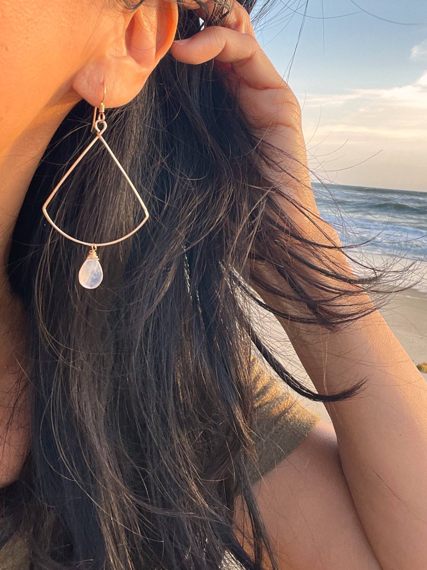 Triangle Hoops Moonstone Drop | 14kt Gold Filled, Sterling
