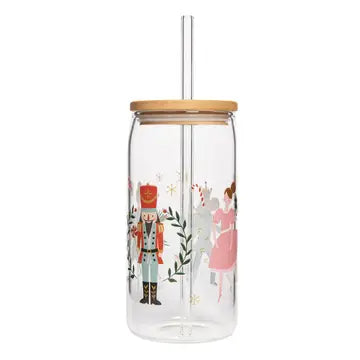 Winter Holiday Glass Tumblers w/ Straw