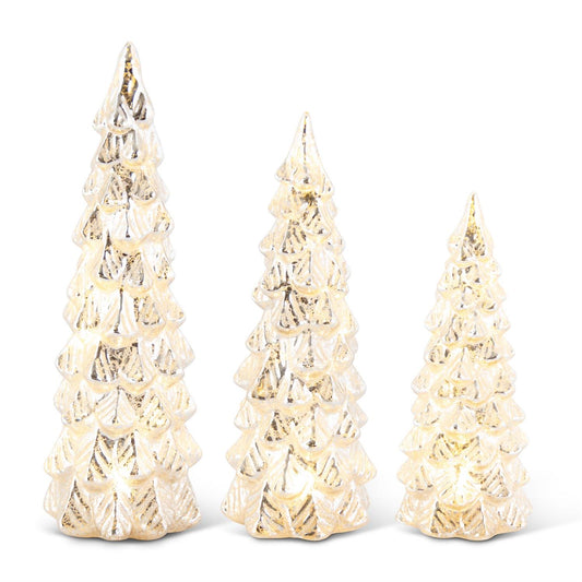 Glittered Silver Mercury Glass LED Trees