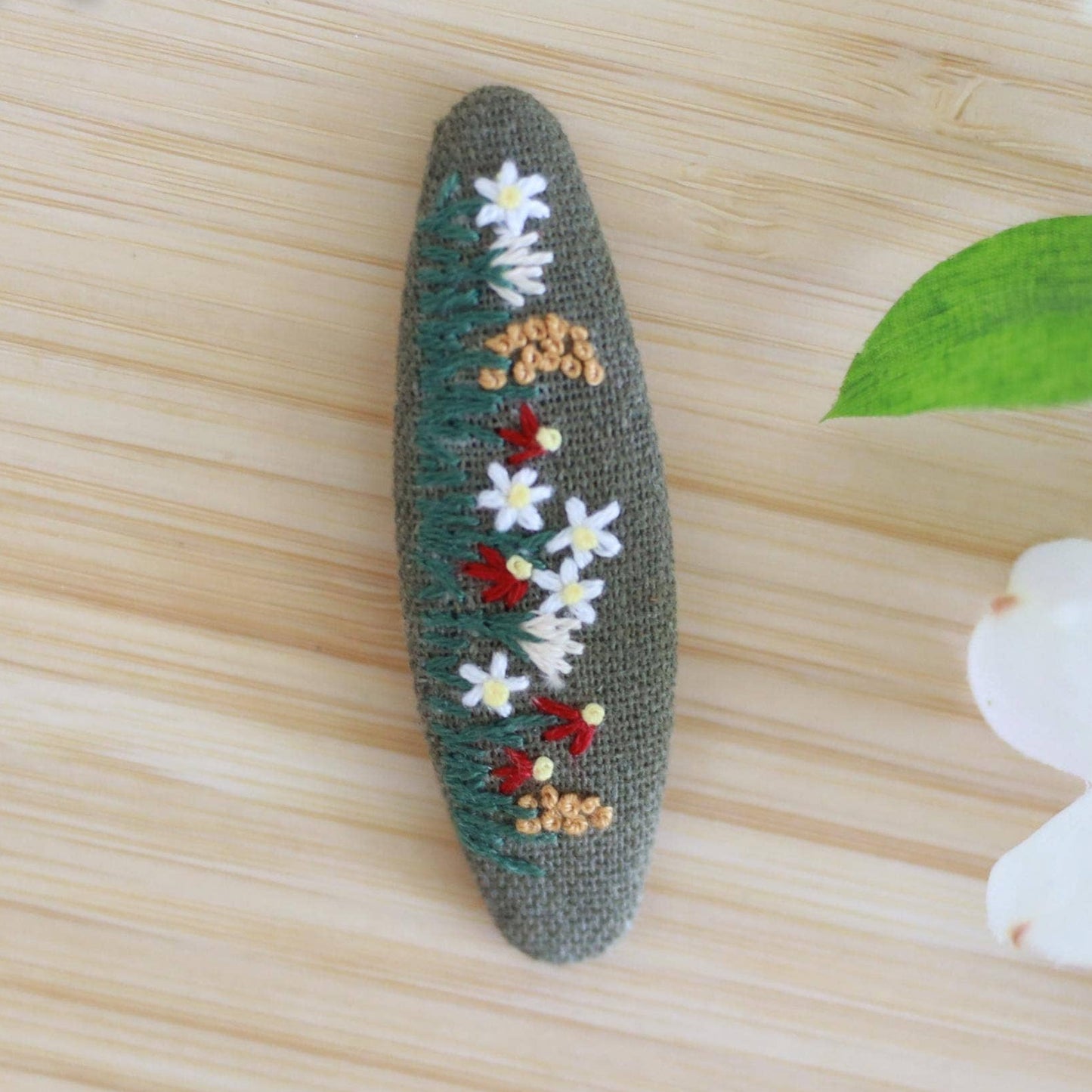 Floral Embroidered Woodland Hair Clips
