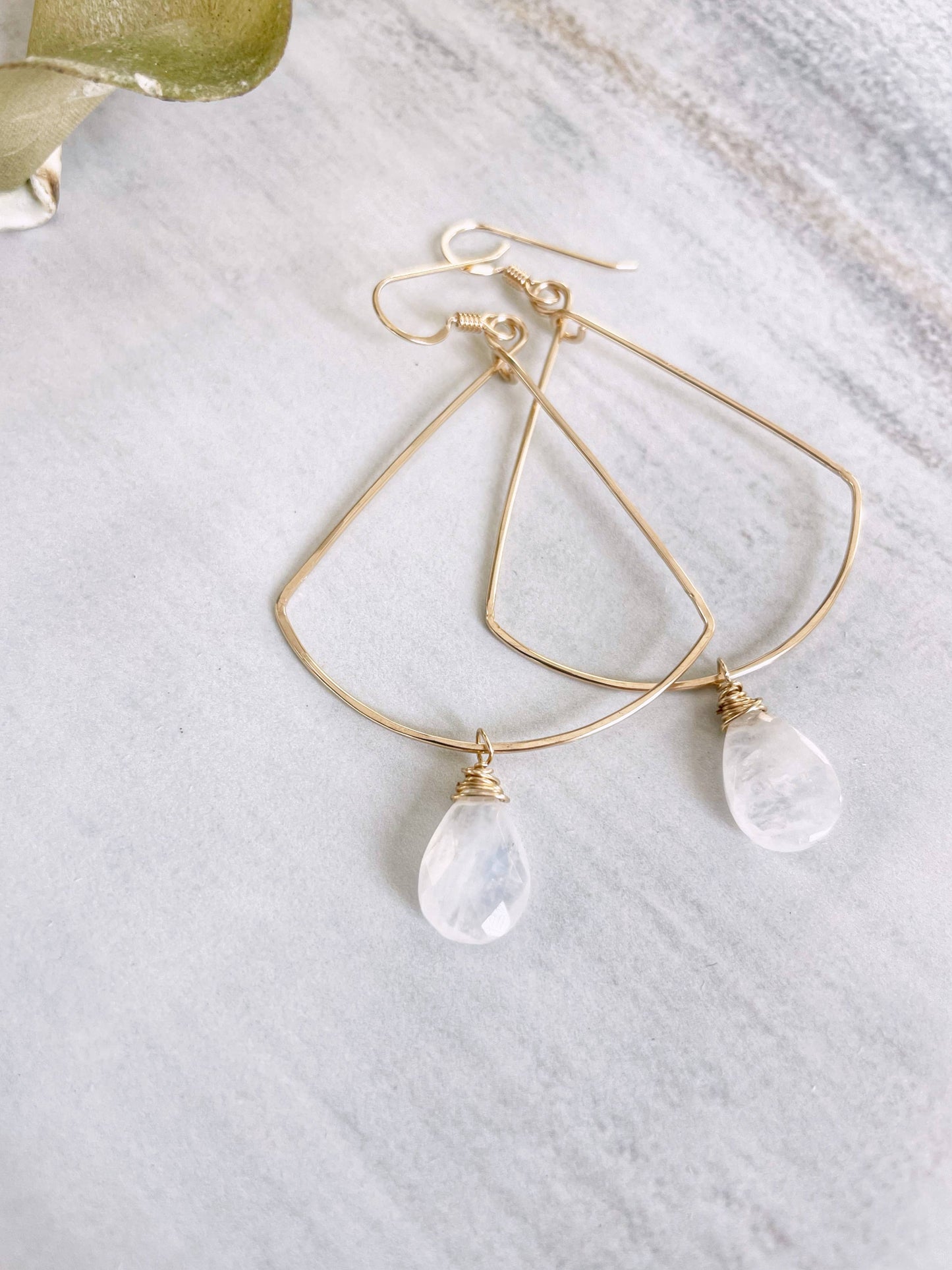 Triangle Hoops Moonstone Drop | 14kt Gold Filled, Sterling
