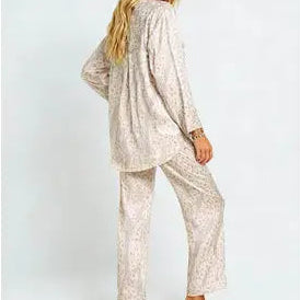 Satin Leopard V-Neck Top & Pants Lounge Set