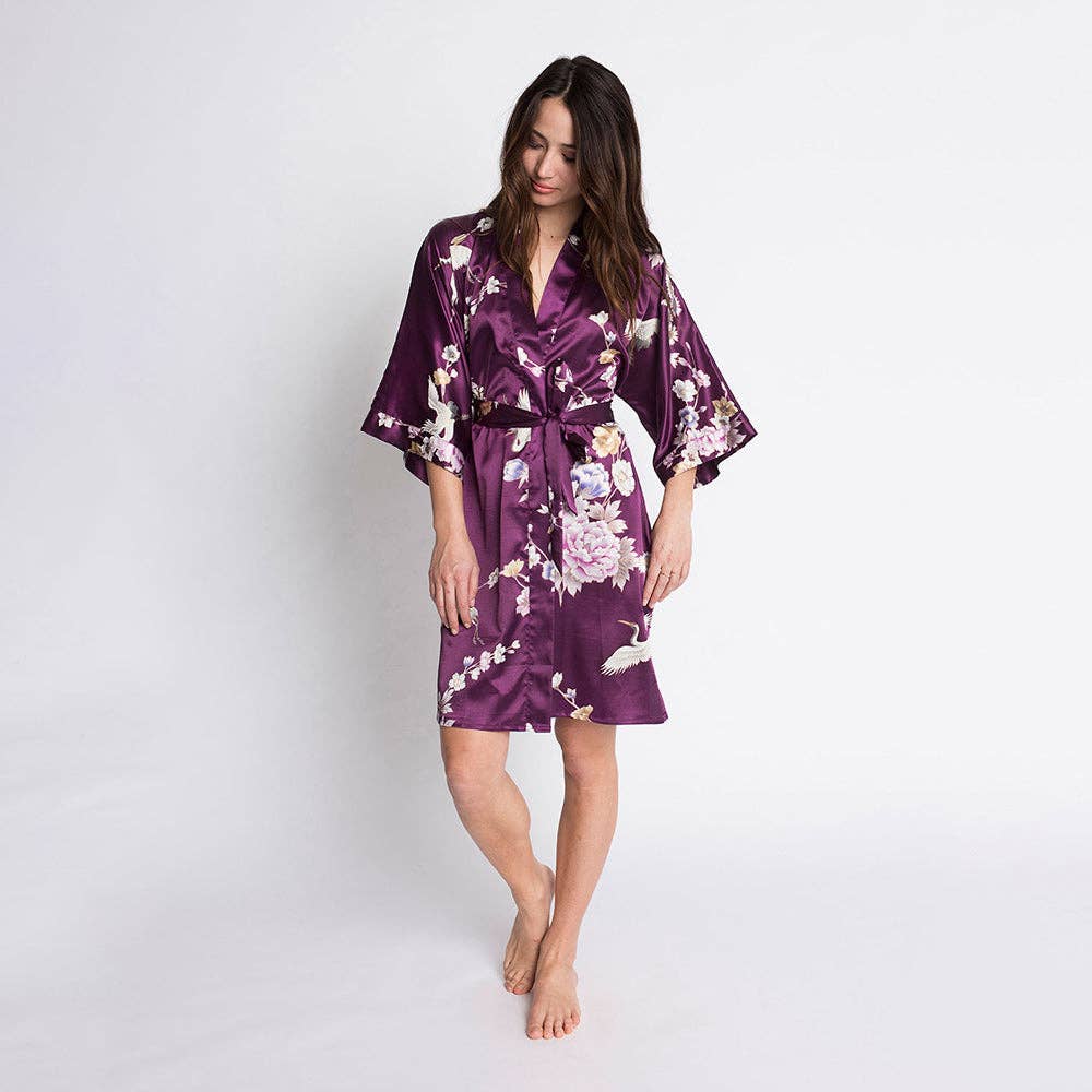 Chrysanthemum & Crane Short Kimono Robe