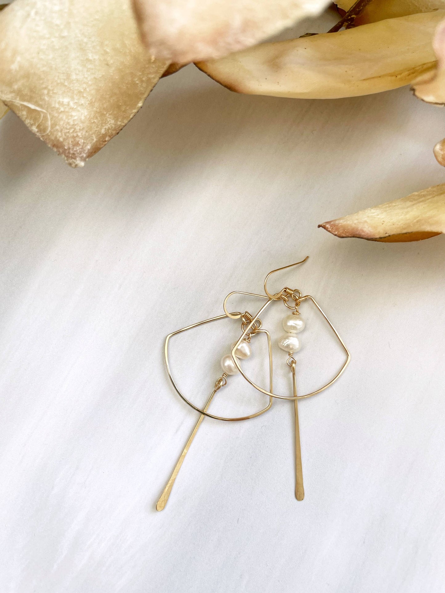 Double Pearl Nugget Fan Hoops | 14kt Gold Filled, Sterling