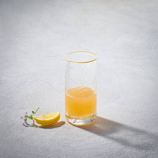 Gold Rim Hammered Highball Glass