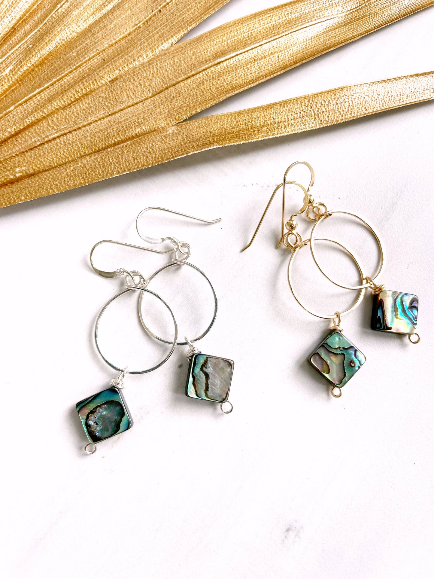 Small Circle Hoop Abalone Drop | 14kt Gold Filled, Sterling