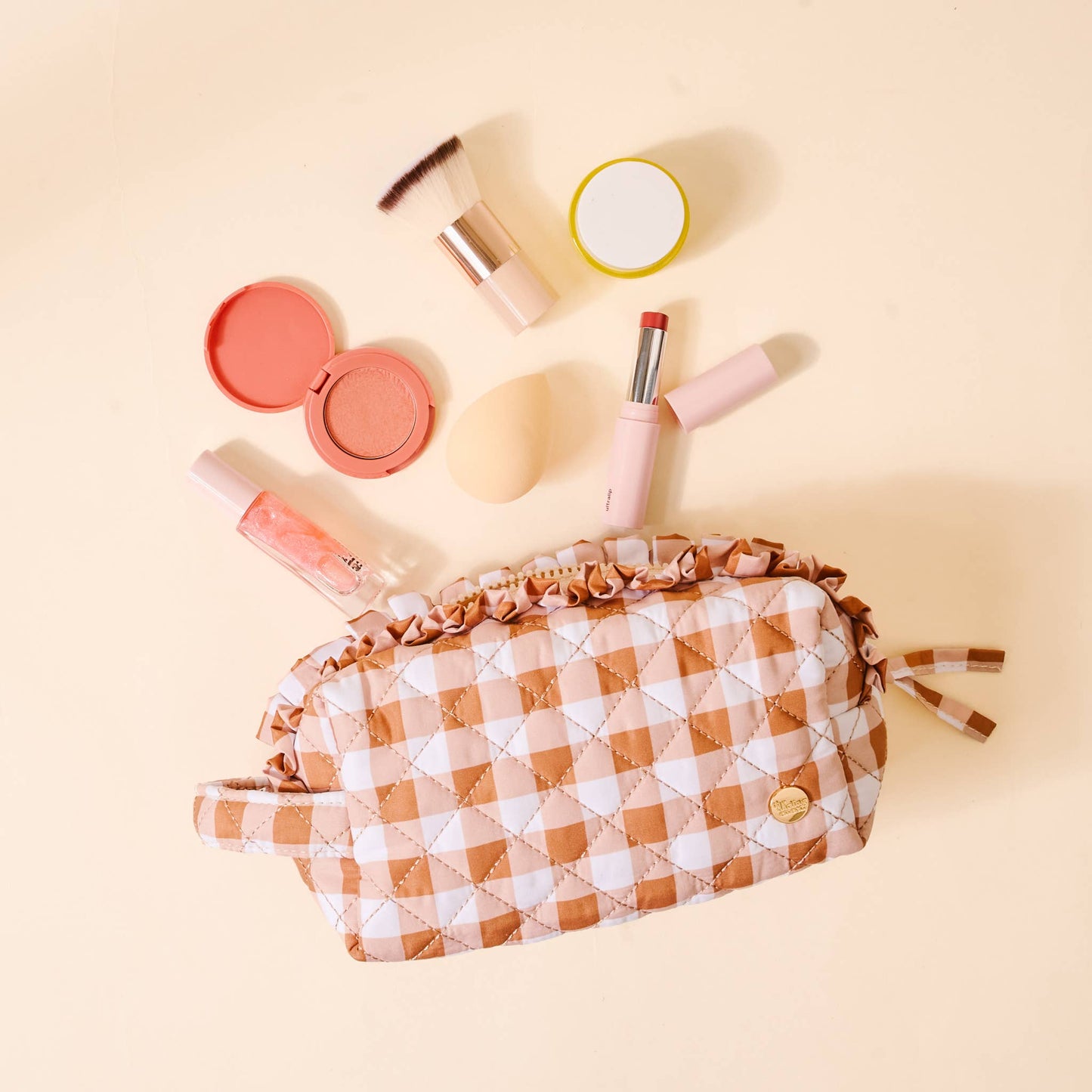 Maple Gingham Quilted Cosmetic Pouch