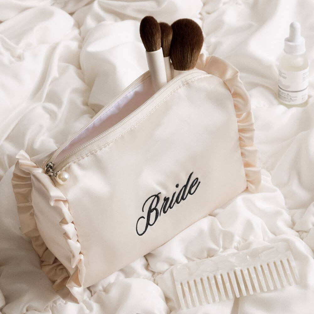 Embroidered Bride Satin Cosmetic Bag
