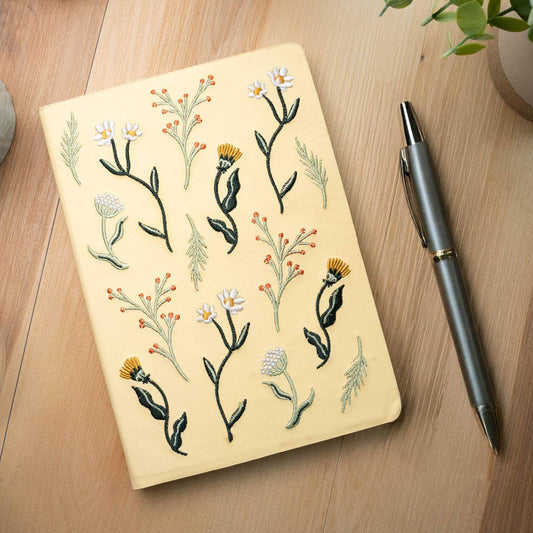 Butter Yellow Blooms Embroidered Journal