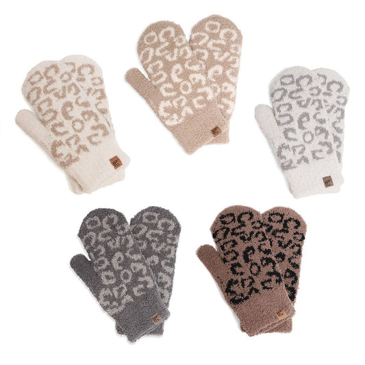 Winter Leopard Print Mittens