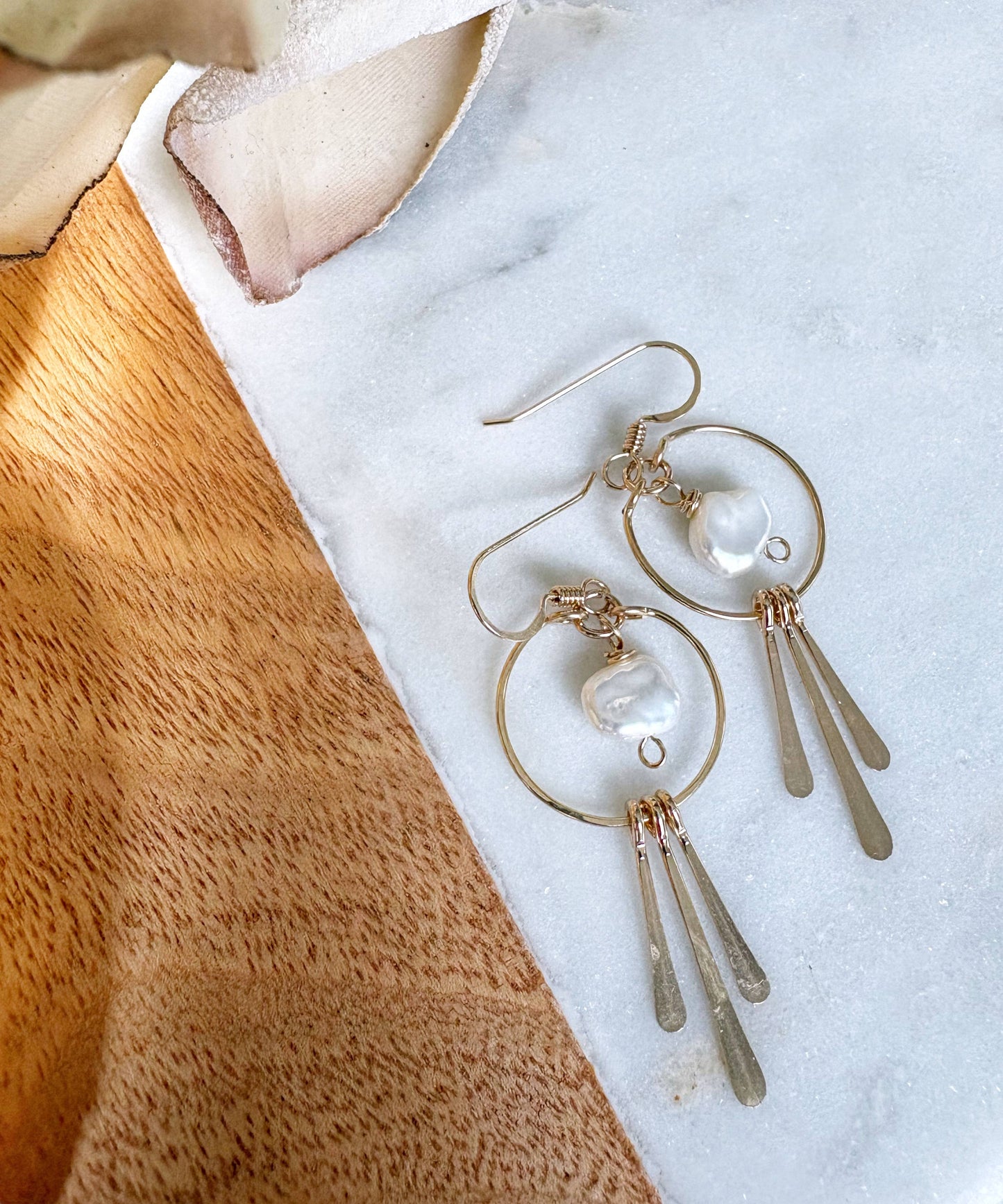 Small Hoop Freshwater Pearl Triple Fringe | 14kt Gold Filled