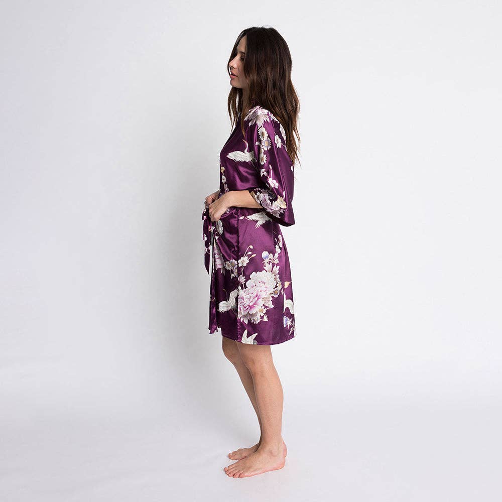 Chrysanthemum & Crane Short Kimono Robe