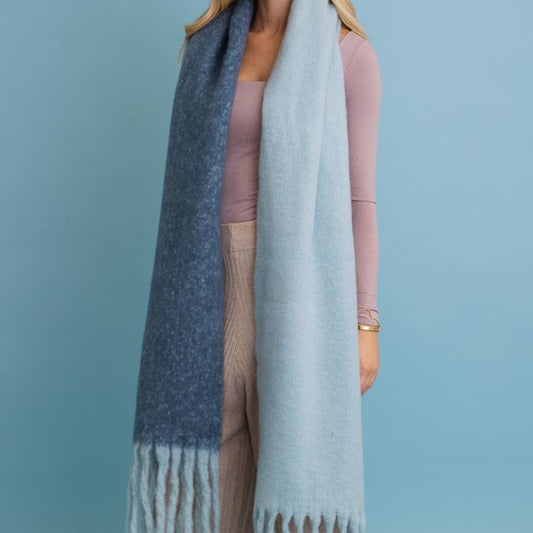 Cozy Solid Two Tone Tassel Scarf