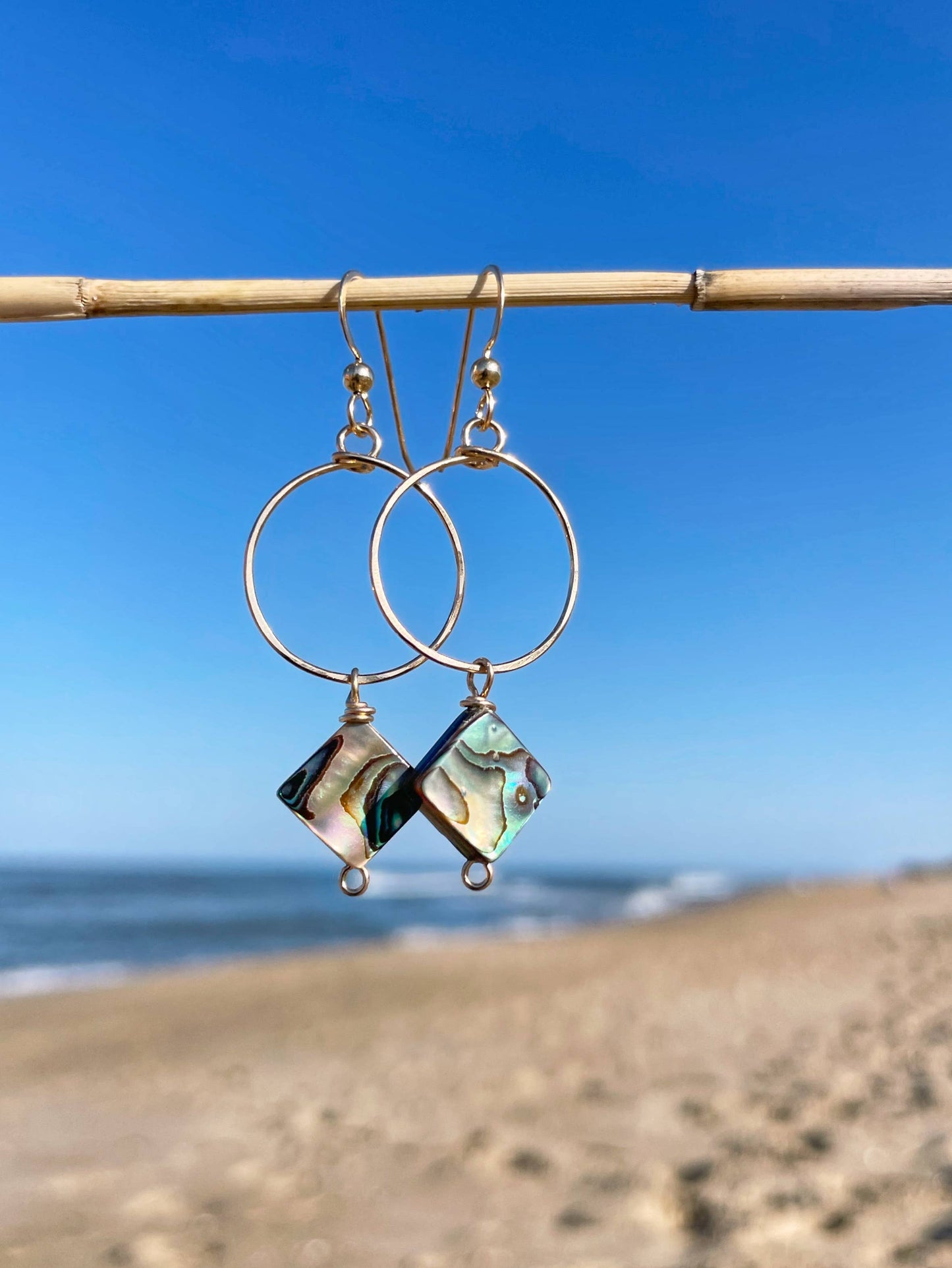 Small Circle Hoop Abalone Drop | 14kt Gold Filled, Sterling