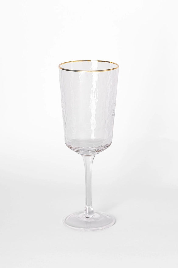Clear Hammered Glassware w/ Gold Rim