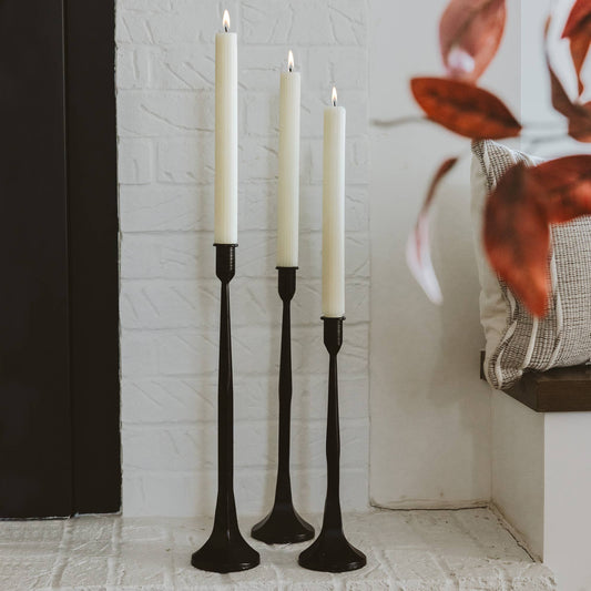 Cast Iron Black Taper Candle Holders - Set of 3